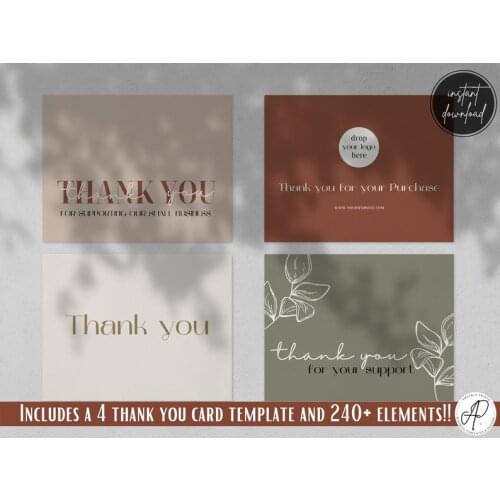 Thank you card bundle, Editable thank you card Small Business, Elegant Thank You, Order insert card, Instant Download