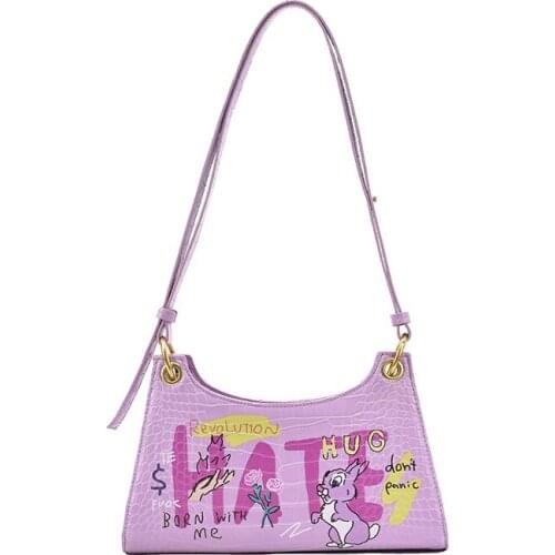 New shoulder bag underarm bag fashion female small square bag personality graffiti cartoon style handbag student coin purse