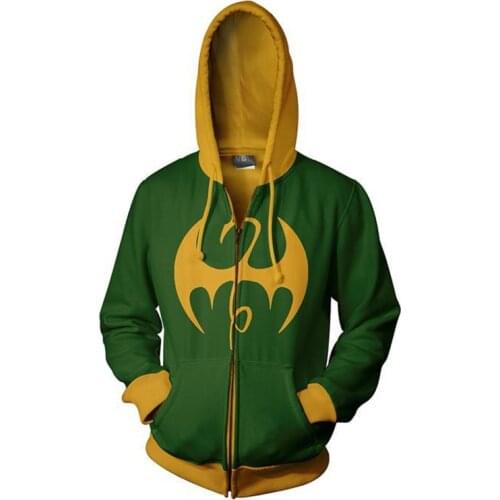 Iron Fist Cosplay Superhero Movie 3D Printed Sweatshirt Men Costumes Fashionable Man Cartoon Zipper Hooded Sweatshirts