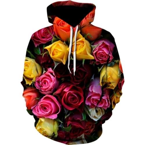 3d Printed man hoodie Green leaves Rose flower Pullover Hip Hop Funny Jacket Casual Comfort man Hoodies Streetwear Tracksuits