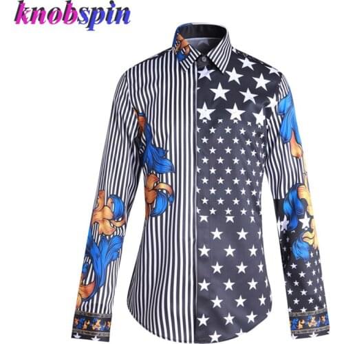 New Arrival Mens Long sleeve Slim Shirt 2020 Fashion Contrast Printed Camisas masculina Brand Business male dress Shirts M-4XL