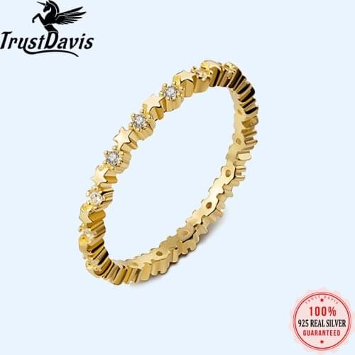 Trustdavis Minimalist Real 925 Sterling Silver Lovely Star CZ Finger Ring For Women Wedding Party Silver 925 Ring Jewelry DS67