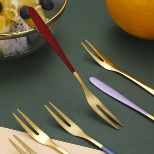 Colorful Stainless Steel Two-tine Forks Kitchen Tools Fruit Forks Snack Cake Dessert Forks For Home Tablewares Supplies