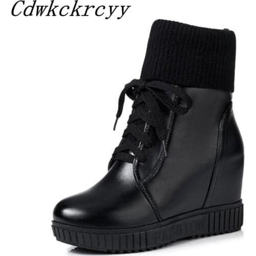 Women Boots Autumn winter New style Internal increase Short boots white Wool yarn Elastic force Sock boots Frenulum Martin boots