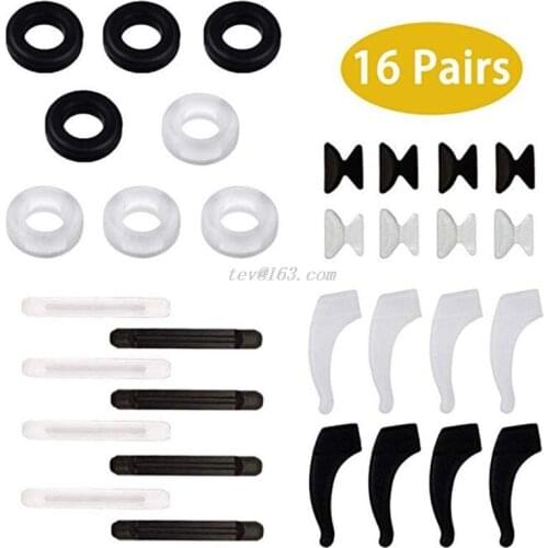 16 Pairs Silicone Anti-slip Round Eyeglass Retainers Nose Pads Ear Hooks Glasses