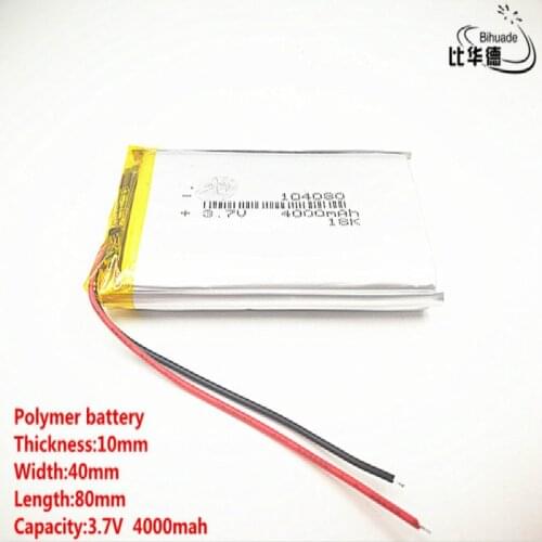 2pcs/lot Good Qulity 3.7V,4000mAH,104080 Polymer lithium ion / Li-ion battery for TOY,POWER BANK,GPS,mp3,mp4