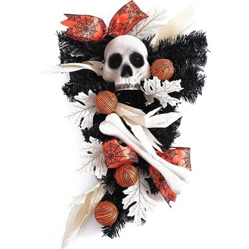 2021 Halloween Skeleton Wreath With Pumpkin Themed Party Door Decorative Garland Leaf