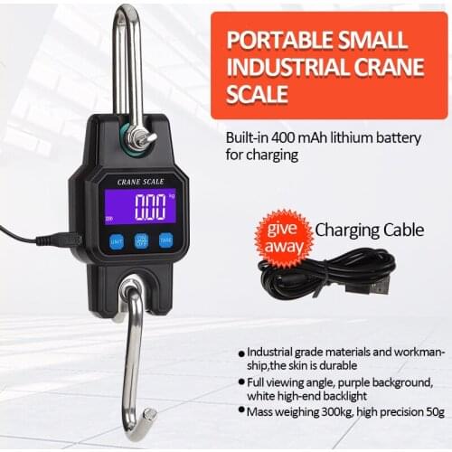 300kg/50g Digital Scale Rechargable LCD Display Portable Electronic Hunting Scale Mini Hoisting Scale Industrial Electronic Hook