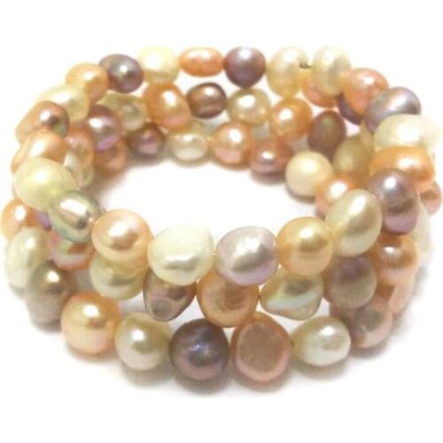7.5-8 inches 8-9mm Natural Multicolor Baroque Nugget Pearl Memory Wire Bracelet