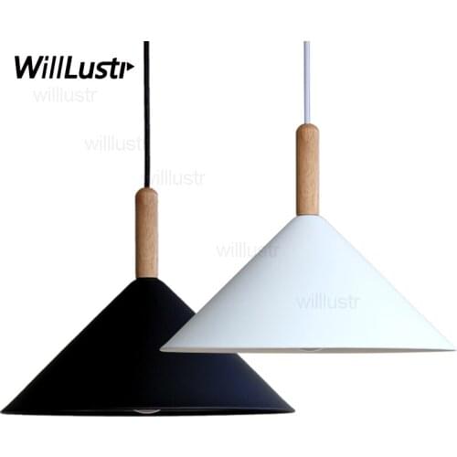 Aluminum cone pendant light modern wood suspension hanging lamp restaurant hotel cafe bar shop office home dinning room lighting