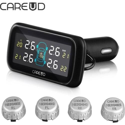 TPMS Car electronics Wireless Tire Pressure Monitoring System with External Replaceable Battery Sensors LCD Display CAREUD U903