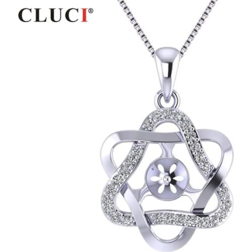 CLUCI Silver 925 Classic Six-star Shape Pendant for Women Necklace Sterling Silver Zircon Pearl Pendant Mounting Jewelry SP382SB