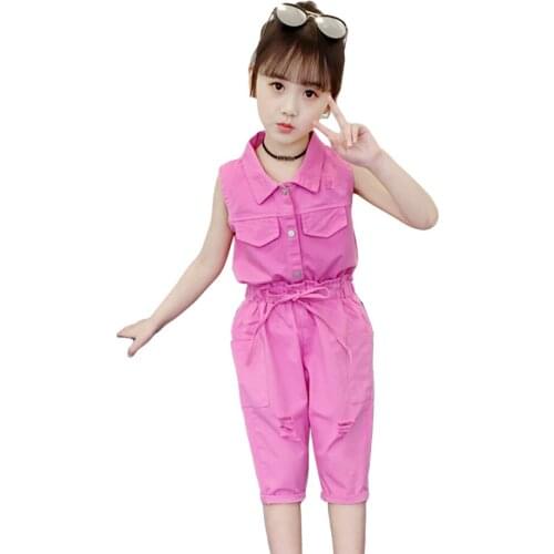 Kids Clothes Solid Vest + Short Girls Outfits Casual Style Girls Tracksuit Summer Costumes For Children 6 8 10 12 14
