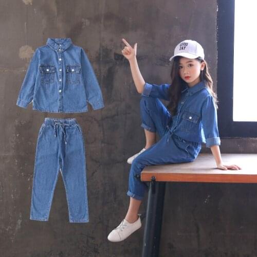 Girls Denim Clothes Sets Fashion Children Clothing Suit Teens Girls Shirts + Pants Outfits Spring Autumn Kids Tracksuit