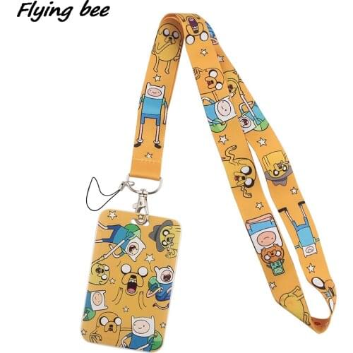 Flyingbee Cartoon Happy Time Yellow Lanyard Credit Card ID Holder Bag Student Travel Bank Bus Business Card Cover Badge X1496