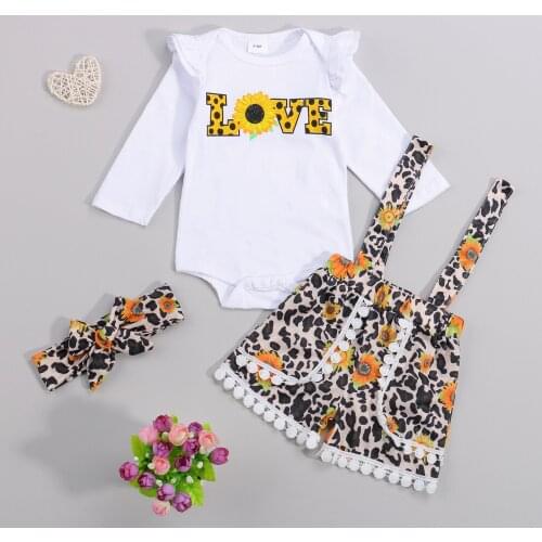 FOCUSNORM 3pcs Cute Baby Girls Clothes Sets0-18M Sunflowers Leopard Printed Romper Tops Overalls Shorts Headband