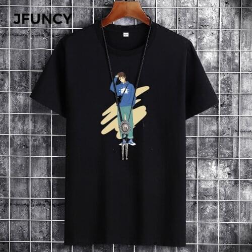 JFUNCY Summer Cotton Men Oversized T-Shirt Fashion Men T-Shirt Street Simplicity Printing T-Shirts Loose Comfortable Men Top