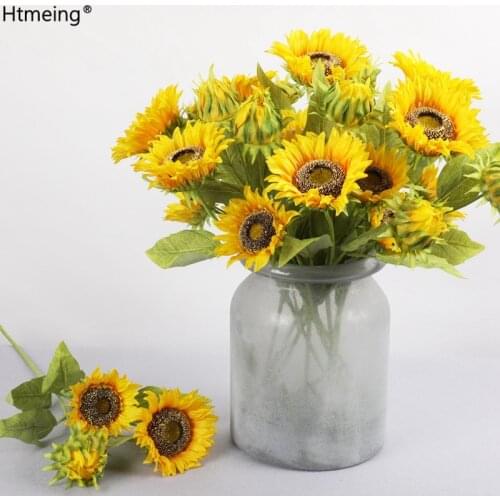Htmeing Artificial Sunflowers silk flowers Fake Branches Decorative Plants stems For Home Office Shop Decor