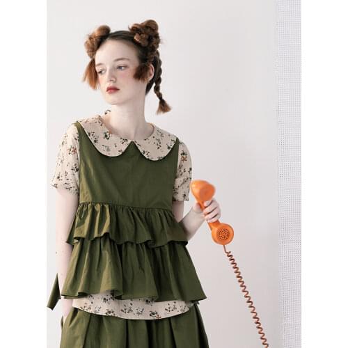 Imakokoni original Japanese ruffled vest smock female sweet outer wear round neck unbuttoned waistcoat tide spring