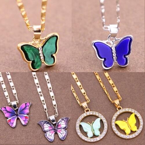 Exquisite Butterfly Pendant Necklace Choker for Women Party Gold Color Long Chain Double Necklace Korean Statement Charm Jewelry