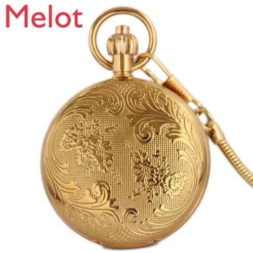 Chinese Gold Pure Copper Automatic Mechanical Pocket Watch Flip Hollow Retro Necklace Pocket Watch Customizable Lettering Photo
