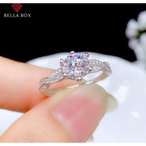 Bella Box Moissanite Open Rings For Women 925 Sterling Silver Simple Round Unusual Rings Wedding Engagement Fine Jewelry Gifts