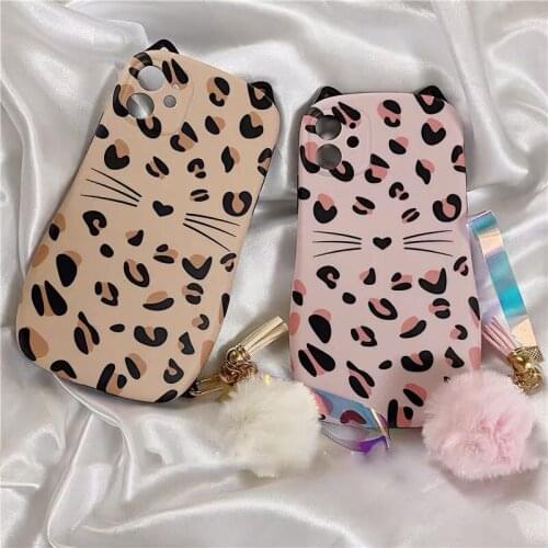 Korea Cute Leopard Cat Girl Gift Phone Case for iPhone 11 12 Pro Max X XR XS Max SE 7 8 Plus With Pendant Soft Silicone Cover
