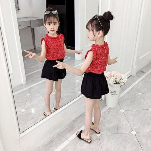 Girls Suits Summer Sleeveless Chiffon Set Shorts Two-piece Kids Clothing