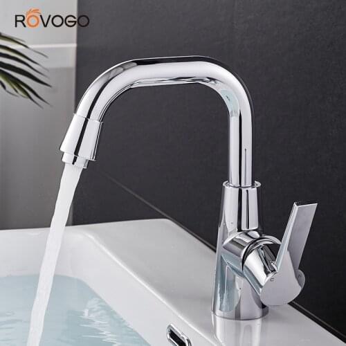 ROVOGO Single-Handle Swivel Spout Bathroom Sink Faucet, Bar Sink Faucet Cold and Hot Mixer Tap Brass Chrome