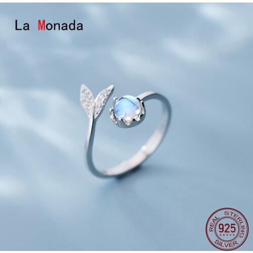La Monada 51-55mm Fish Tail 925 Sterling Silver Rings For Women Minimalist Wedding Women Ring Adjustable Fine In Jewerly Open