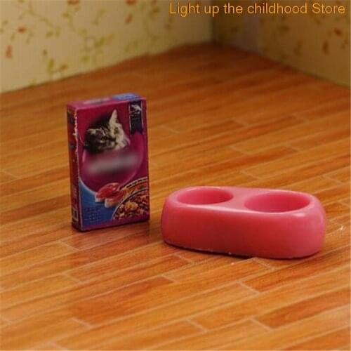 1/12 Dollhouse Miniature Mini Dog Cat Pet Food With Plate Simulation Furniture Model Toys For Doll Accessories Decoration