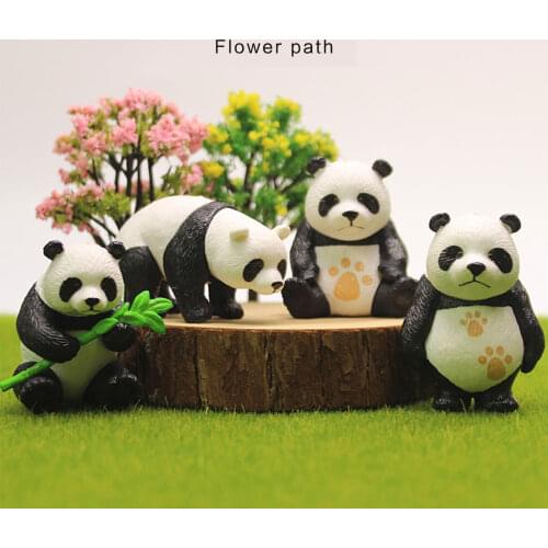 PVC 4 Pcs Landscape Miniature Set Black White Panda Figurines Ornaments for Bedroom/ Living Room/ Garden/ Cake