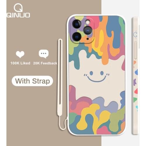 INS Cute Cartoon Smiley Phone Case For iPhone 12 11 Pro Max X XR XS Max 7 8 Plus SE 2020 12 Graffiti Square Soft Silicone Cover