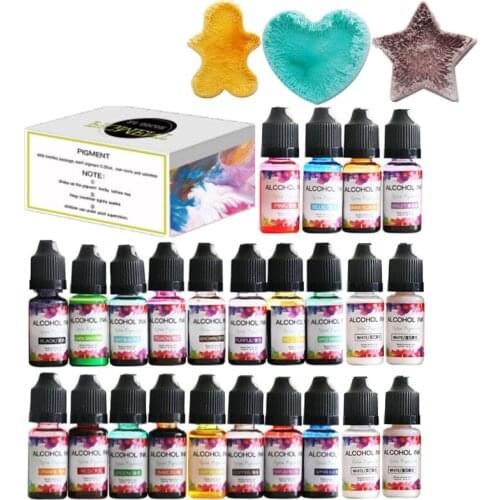 24PCs/Box 10ml Alcohol Ink Resin Pigment Kit Liquid Colorant Set Dye Ink Diffusion For DIY UV Epoxy Resin Jewelry Candle Making