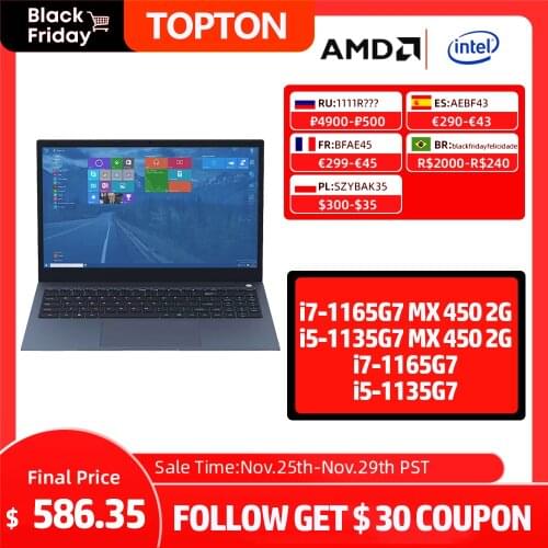 Topton 11th Gen 15.6 Inch Laptop Intel Core i7 1165G7 i5 1135G7 NVIDIA MX 450 Metal Notebook Ultrabook Windows 10 Netbook WiFi
