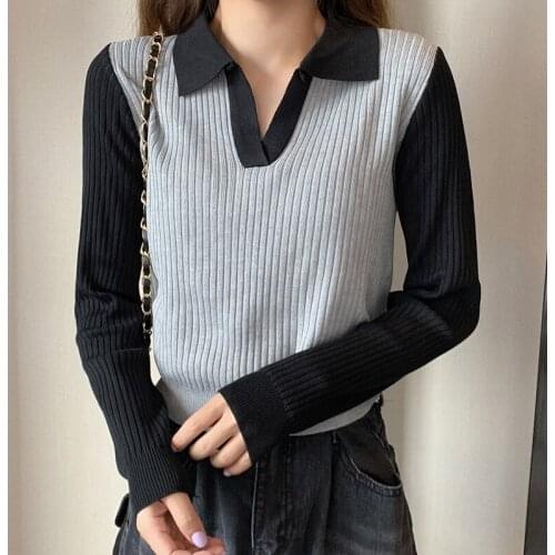 Harteen 2021 Spring Autumn New Korean High Street Stitching Fashionable Long Sleeve Women Clothing Sweater Ins Trend Top Femme