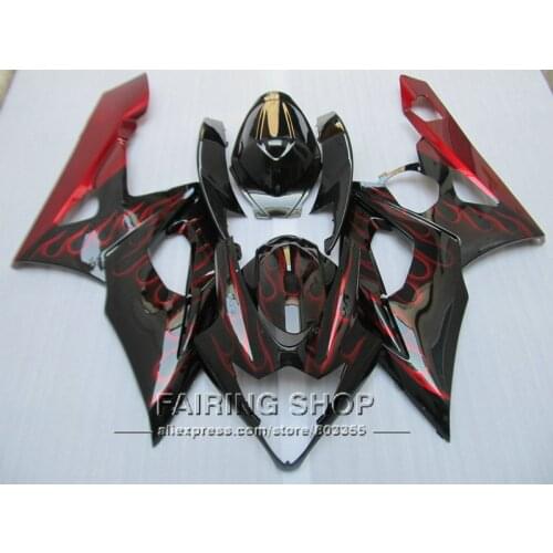 Motorcycle ABS plastic fairings for Suzuki GSXR1000 K5 K6 2005 2006 red flames black fairing kit GSXR 1000 05 06 IK17