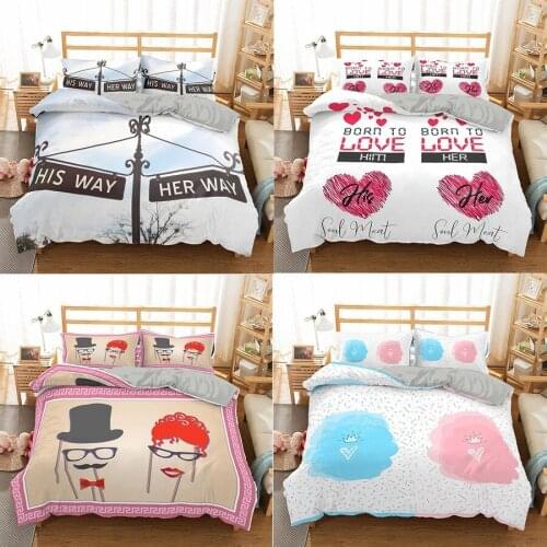 Couple Her His Bedding Sets Nordic 2pc Adult Quilt Bed Lines 3D Print Comfort Duvet Cover 240x220 For Soul Mate Lover Bedclothes