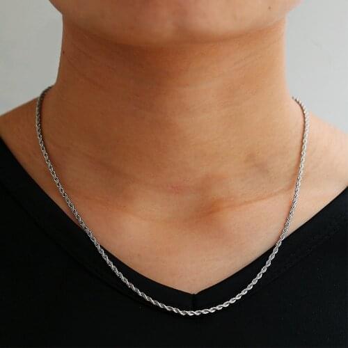 Men Women Everyday Necklace 2 3 4 5 6mm Twist Rope Link Chain Stainless Steel Silver Color Jewelry Gifts LKN76