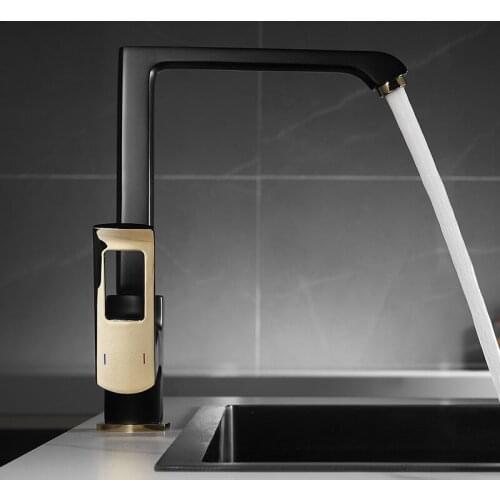 Kitchen Sink Faucet Brass Hot & Cold Mixer Rotating Single Handle Deck Mount Tap Splash Proof Water Black/White Gold New Arrival