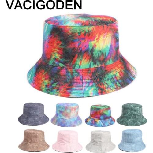VACIGODEN Women Fashion Reversible Tie Dyeing Printed Bucket Hat Mixed Colors Sunbonnet Fedoras Outdoor Chapeau Fisherman Caps