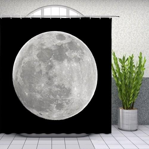 Moon Shower Curtains Gray Planet Space Landscape Themed Pattern Bathroom Decor Waterproof Polyester Cloth Hanging Curtain Set