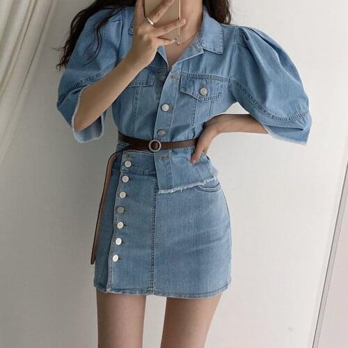 Single-Breasted Above Knee Denim Skirt Women Streetwear Casual Pocket High Waist Straight Jeans Skirt New Summer Sexy Skirts