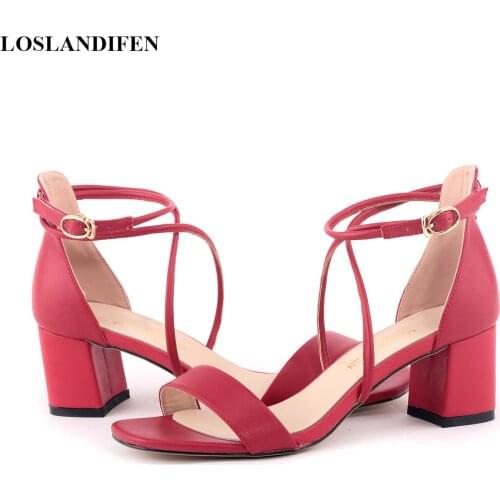 Square Heel Casual Women Sandals New Soft Leather Open Toe Cross Buckle Gladiator Shoes Sexy High Heels Office Woman Pumps Dress