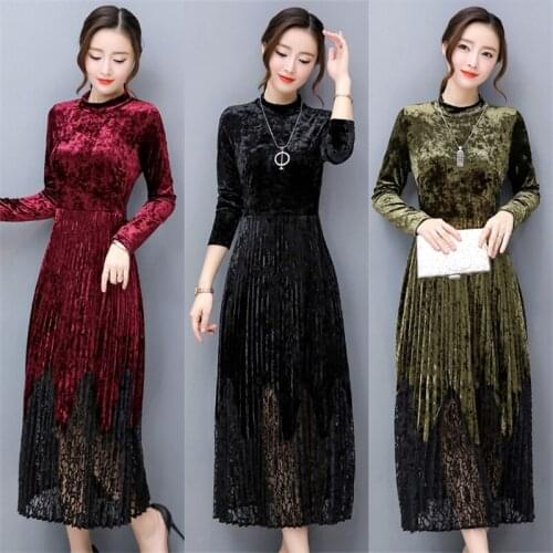 Women Spring autumn Elegant Velvet Long Sleeve Dresses Vintage Work Dames Jurken Party A-line Long Dress Fashion Vestidos