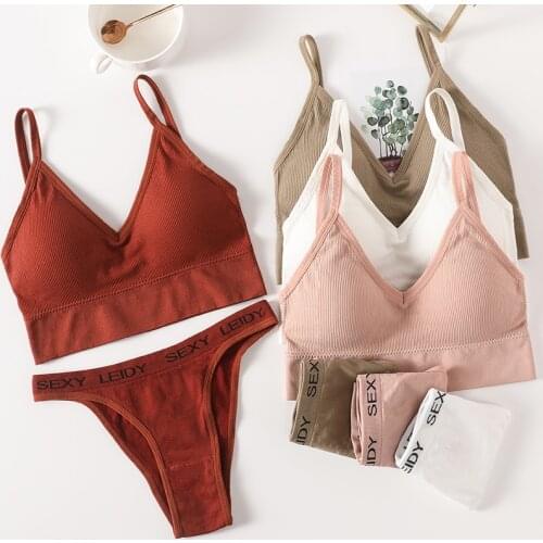 Womens Bra Panties Set G-String Swimsuit Seamless Underwear Active Sexy Backless Bra Female Crop Tops Push Up Bra Lingerie Sets