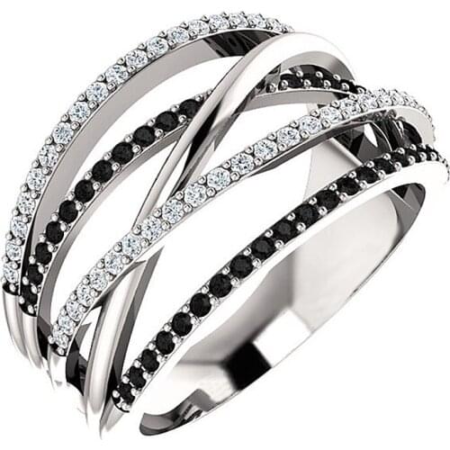 USTAR Geometric Crossing Wedding rings for women Black CZ stone silver color finger engagement rings female fashion jewelry anel