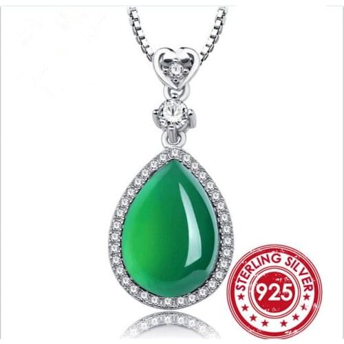 Green emeralds pendant Necklace Real 925 Sterling Silver Jades Necklace for Women Fashion Jewelry shipping free