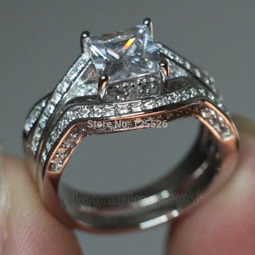 Size 5-11 Wish Hot Sale Luxury Jewerlry Princess Cut AAA Cubic Zirconia 10kt White Gold Filled Wedding Women Bridal Ring Gift