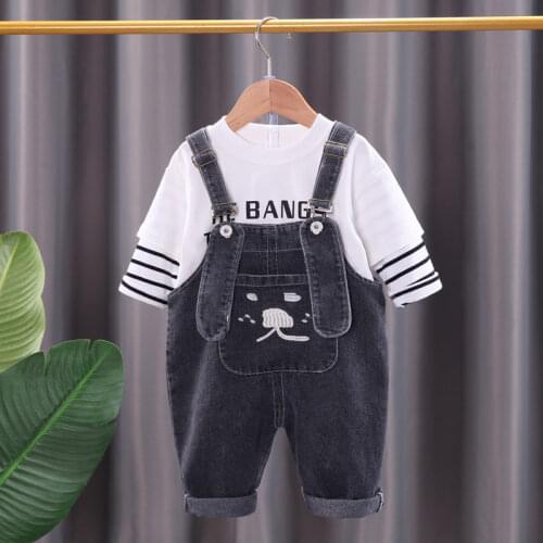 2021 Spring Autumn Infant Clothes Baby Girl Boys Clothing Fashion T Shirt Denim Overalls Bib Pants 2Pcs/Set Kid Children Costume